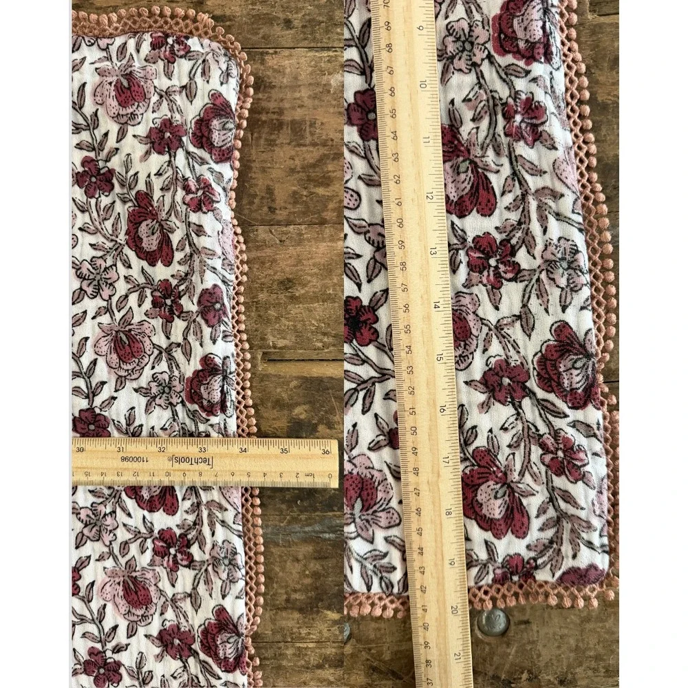 Set of 2 King Pillowcases Floral Burgundy Pink Cotton Pom Pom Cottagecore Boho
